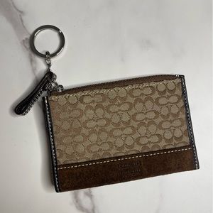 Coach Zip Wallet Jacquard Monogram Canvas / Leather and Key Chain NWOT